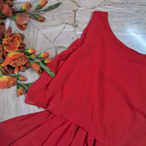 Sleeveless Mini Red Georgette Dress