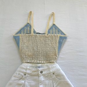 Bow Design Crochet Elastic Fitted Crop Top