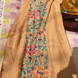 Cotton Linen Embroidered Stole Cum Dupatta