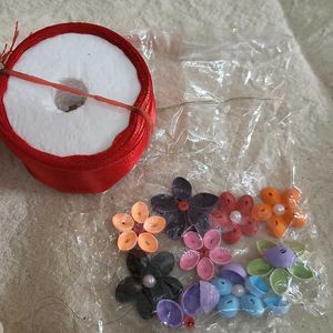 Quilling And Red Ribbon For Craft