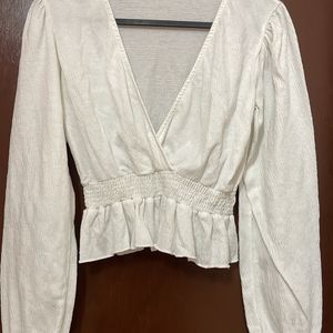 Cinched Waist White Top For Women