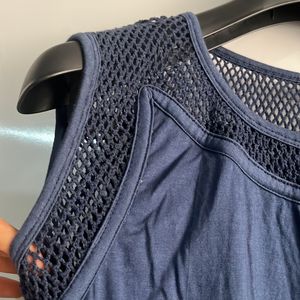 Dark blue Sleeveless Top With Mesh Back