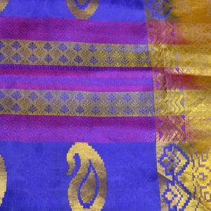 Awsome Blue And Purple Silk Saree