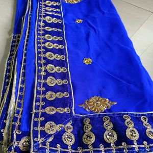 Blue Saree With velvet Golden Border 💙