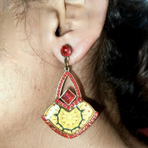 Red Modern Art Pair Of Earrings