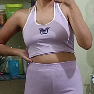 Lilac Butterfly Halter Neck Top