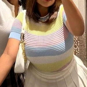 Pastel Rainbow knitted crop top 🌈✨