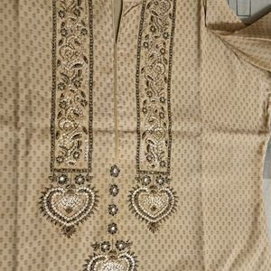 Vrinda Beige Zari Embroidery Chanderi Cotton Kurta