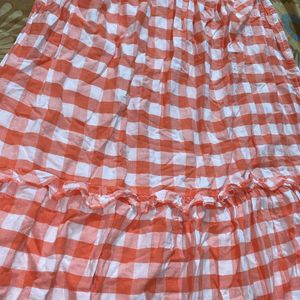 Pastel Orange And White Chequered Skirt