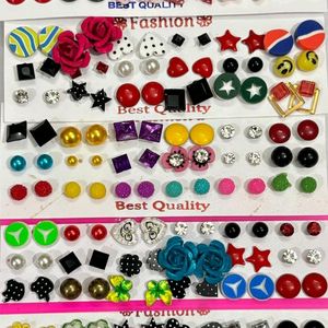 Pair Of Any 36 Fancy Multicolored Earrings & Studs
