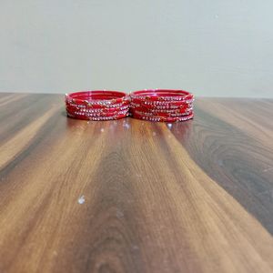 Red Stones Glass Bangles