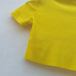 Pretty Yellow Summer Ribbed Crop Top