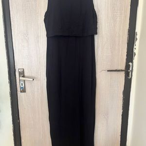 Koovs Black Body Hugging Maxi Gown With Slit