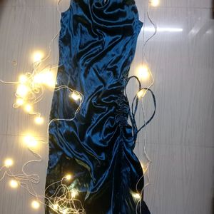 Cowl Neck Ruched Satin Slit Maxi Dress!!