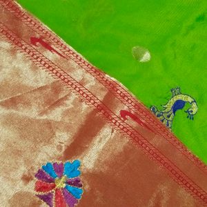 Green Colour Saree With Embroidery