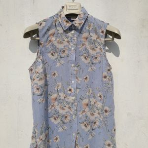 H&M Floral Blue Sleeveless Top