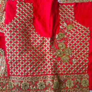 Unstiched Red And Gold Lehenga