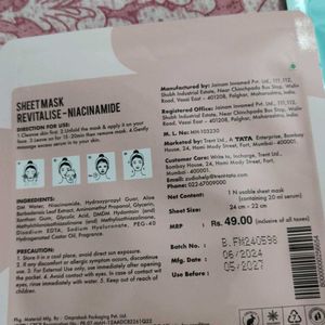 Zudio Niacinamide And Hyaluronic Acid Sheet Masks