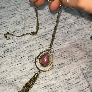 Long Chain With pink Pendant