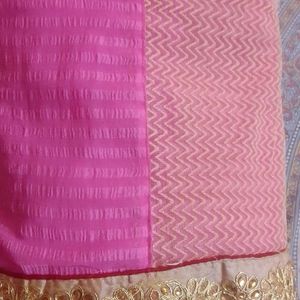 Pink Saree With Mirror Lace And Net Touch