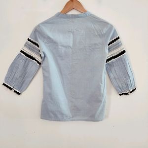 Noi Light Blue Embroidered Casual Top (Women)