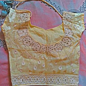 Yellow Gown With Dupatta And Stitched Blouse