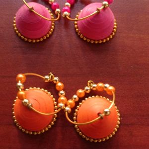 Quilling Paper Earrings Pink And Orange, Set Of 2