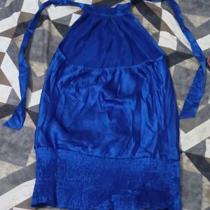 Blue Satin Halter Neck Top                                                           Wore 1 Time Only ,Looks Good In Real