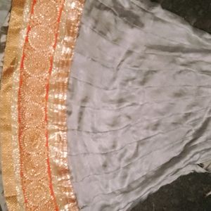 Bright Grey Lehenga With Work Orange Border