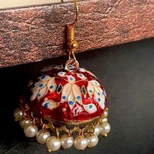 Brass Red Stone Jhumka ❤️🤍