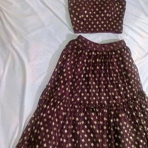 Burgundy Ethnic skirt and top full flared & Heavy