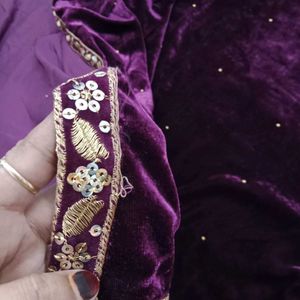 Purple Velvet Saree