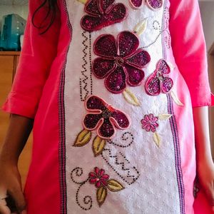 Heavy Embroidery Pink Kurti