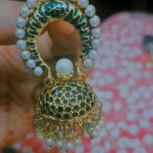 Green And Golden Ethnic Jhumka