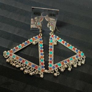 Triangle Shaped Silver Jhumkas