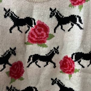 Horse And Rose Design Sweater