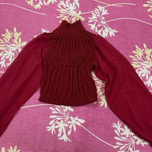 Red Wool Embroidered Top - Balloon Hands Design