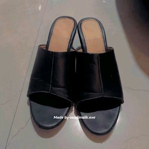 Black Women Block Heel Slip-on Fancy Slippers