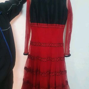 Long Red Black  suit floor touch anarkali