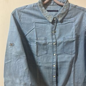 Embroidery Blue Formal Shirt