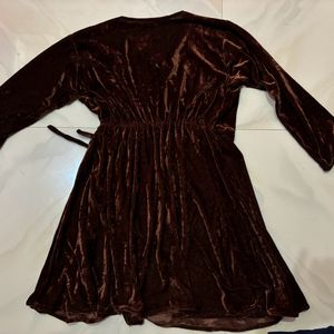 Brown Wrap Up Velvet Dress🍁