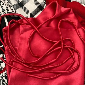 Red Satin Backless Top