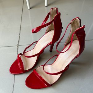 Koovs Red Three Straps Stilettos