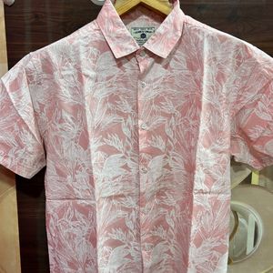 Mens Pink And White Half Sleeves Shirt