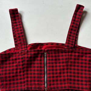 Red And Black Checks Crop Top