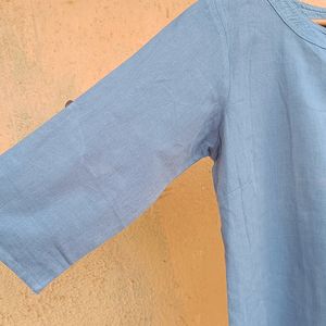 Ethnic Khadi Look Top In Blue Gray