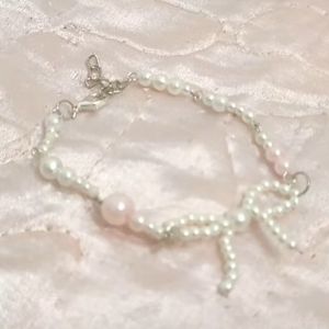 Pinteresty Bow Pink And Pearl Bracelet Handmade