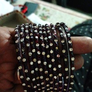 Mehroon Colour Glass Bangles Set