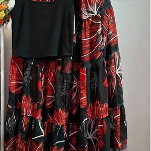 Floral Flared Long Skirt