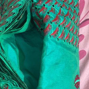 New Green Scallop Work Saree For Grabs